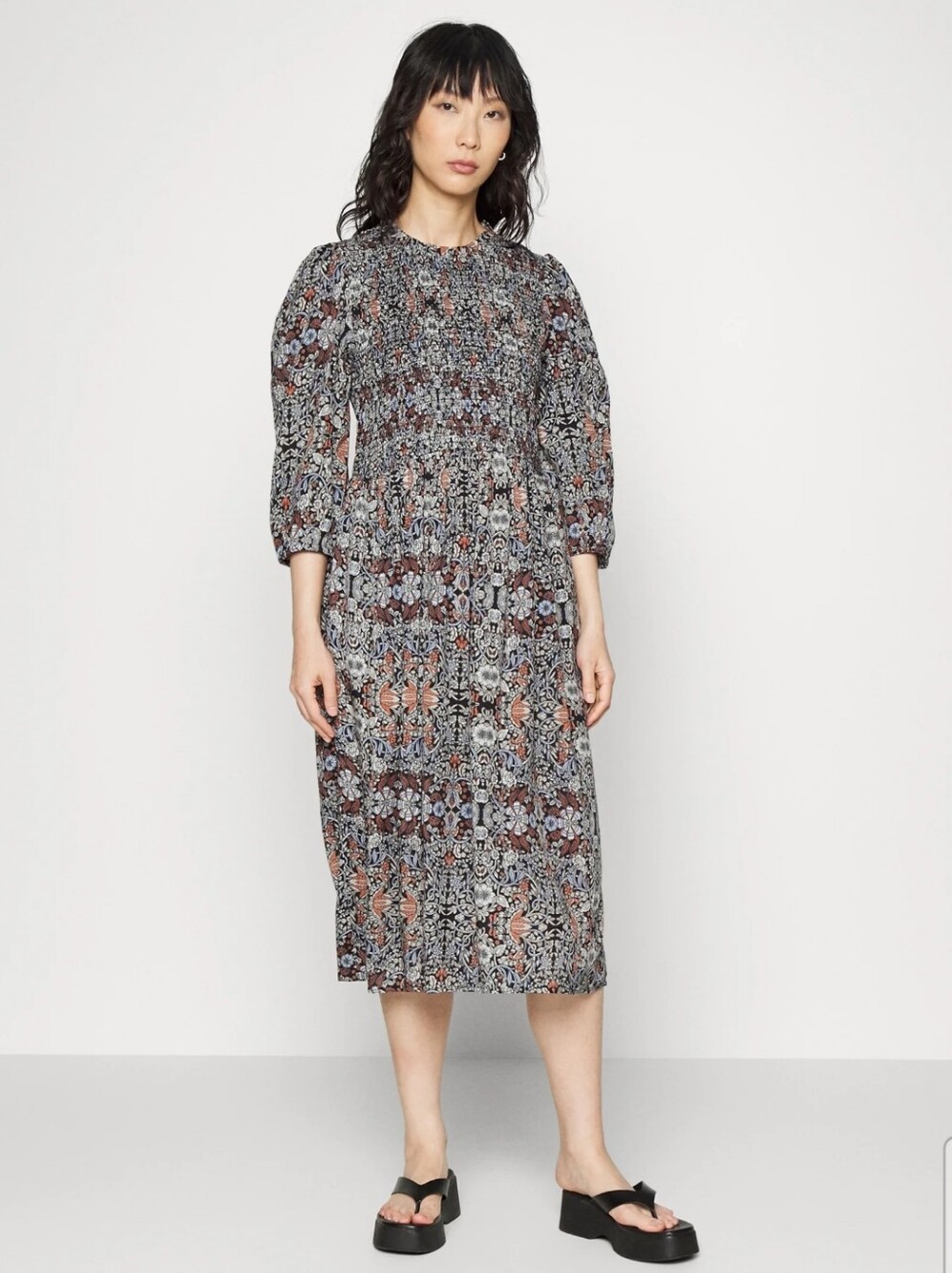 Kaffe CURVE KATIANA Maxi DRESS - Day dress - black/blue nostalgia Long Sleeves